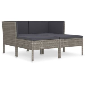 vidaXL Salon de jardin 4 pcs avec coussins r&eacute;sine tress&eacute;e gris
