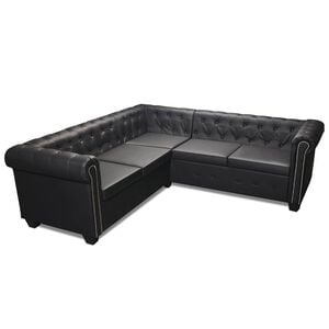 vidaXL Canap&eacute; d'angle Chesterfield 5 places Cuir synth&eacute;tique Noir