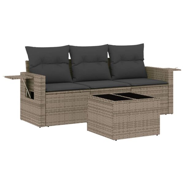 vidaXL Salon de jardin 4 pcs avec coussins gris r&eacute;sine tress&eacute;e