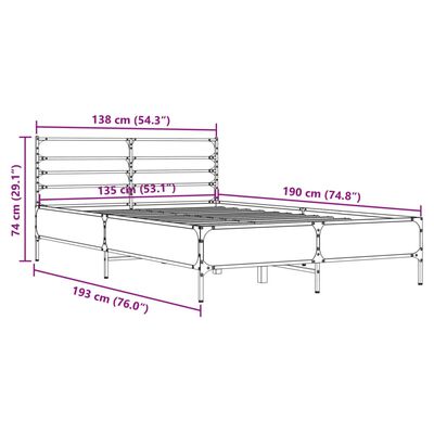 vidaXL Cadre de lit chêne sonoma 135x190 cm bois d'ingénierie et métal