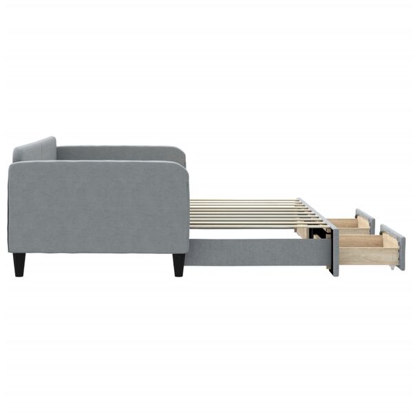 vidaXL Lit de jour avec gigogne et tiroirs gris clair 90x190 cm tissu