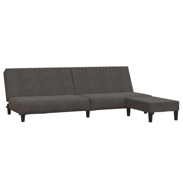 vidaXL Canap&eacute;-lit &agrave; 2 places avec repose-pied Gris fonc&eacute; Velours