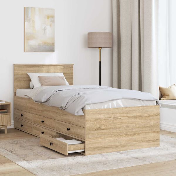 vidaXL Lit d'appoint avec tiroir Ch&ecirc;ne Sonoma et noir 90 x 200 cm