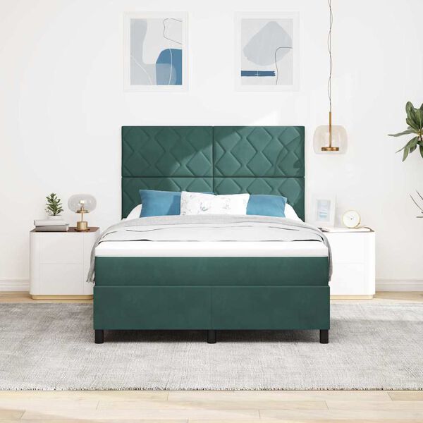 vidaXL Lit &agrave; ressort LED avec matelas Vert fonc&eacute; 160 x 200 cm Velours