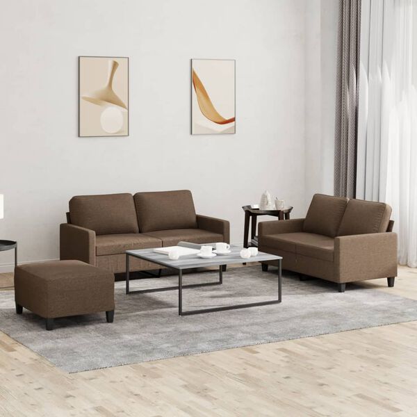 vidaXL Ensemble de canapés 3 pcs avec coussins Marron Tissu