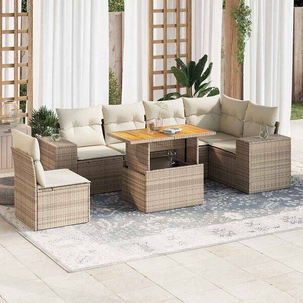 vidaXL Salon de jardin avec coussins 7 pcs beige r&eacute;sine tress&eacute;e