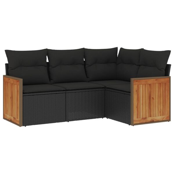vidaXL Salon de jardin 4 pcs avec coussins noir r&eacute;sine tress&eacute;e