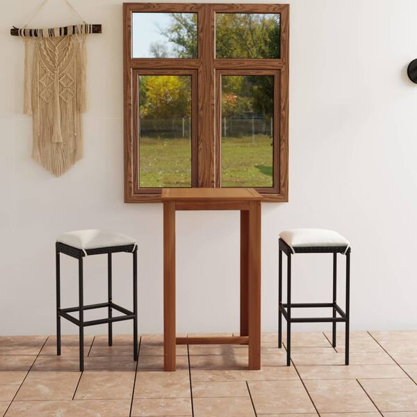 vidaXL Ensemble de bar de jardin avec coussins 3 pcs Noir