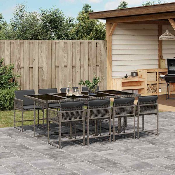vidaXL Ensemble &agrave; manger de jardin 9 pcs coussins gris r&eacute;sine tress&eacute;e