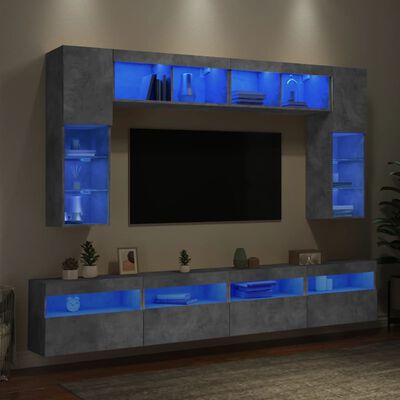 vidaXL Ensemble de meubles TV muraux 8 pcs et lumières LED gris béton