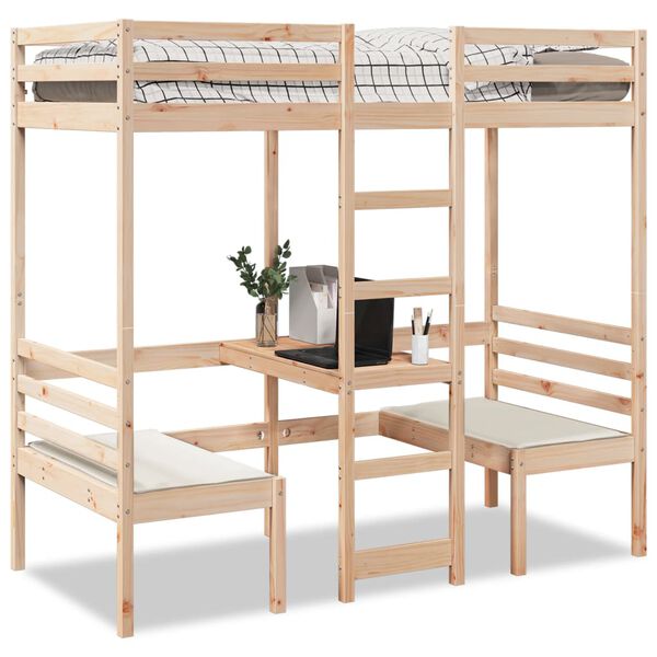 vidaXL Lit mezzanine avec bureau et chaises 80x200 cm pin massif