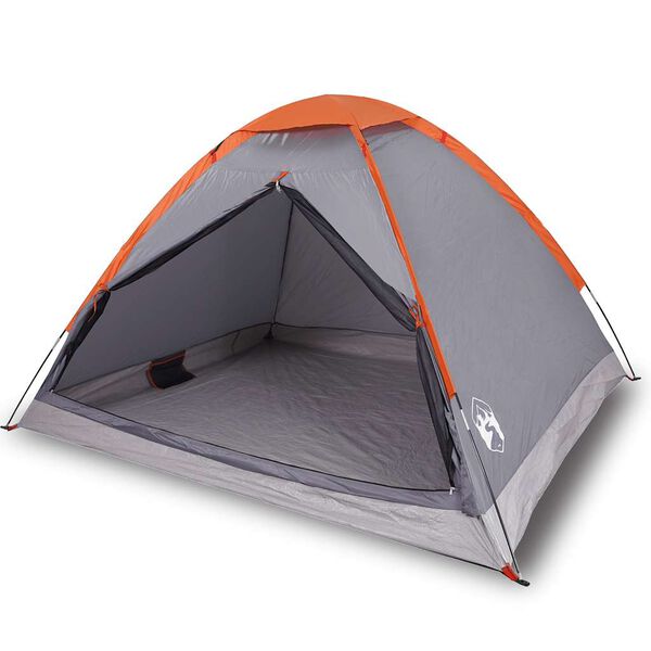 vidaXL Tente de camping &agrave; d&ocirc;me 4 personnes gris et orange imperm&eacute;able