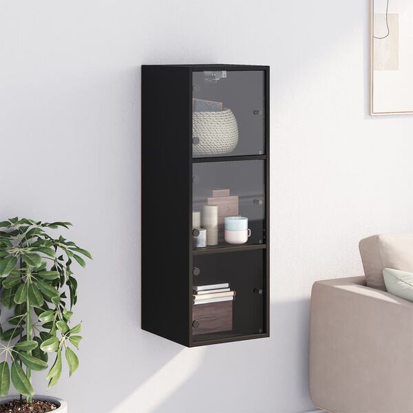 vidaXL Armoire murale avec portes en verre noir 35x37x100 cm