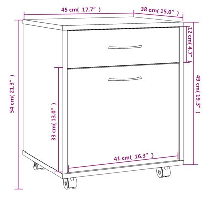 vidaXL Armoire roulante Sonoma gris 45x38x54 cm Bois d'ingénierie