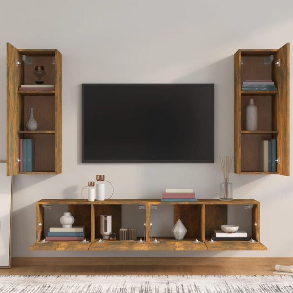 vidaXL Ensemble de meubles TV 4 pcs Ch&ecirc;ne fum&eacute; Bois d'ing&eacute;nierie