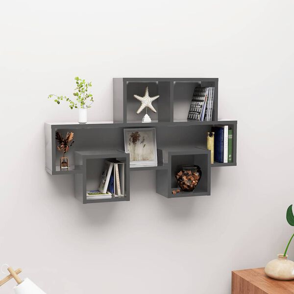 vidaXL &Eacute;tag&egrave;re murale forme d'auto Gris brillant Bois d&rsquo;ing&eacute;nierie