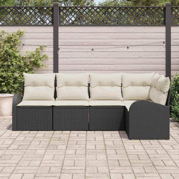 vidaXL Ensemble de Canapés avec coussin 5 pcs Noir Polyester