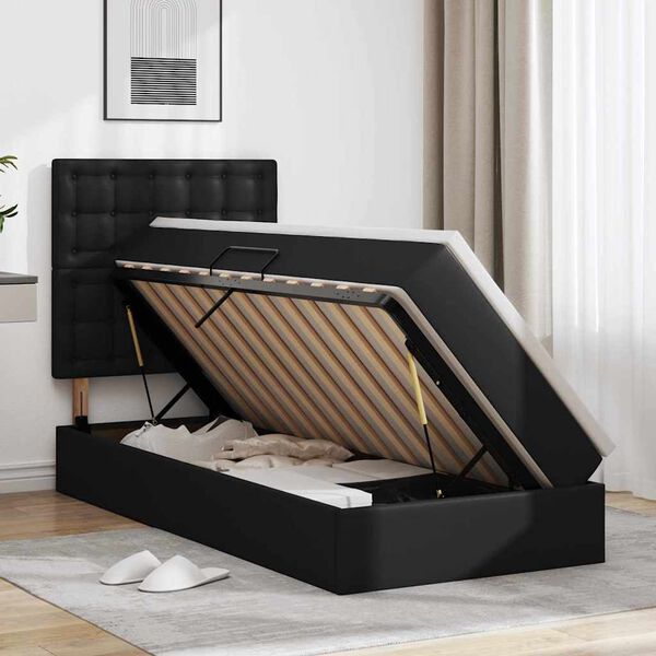 vidaXL Lit avec rangement et LED Noir 100 x 200 cm Simili cuir