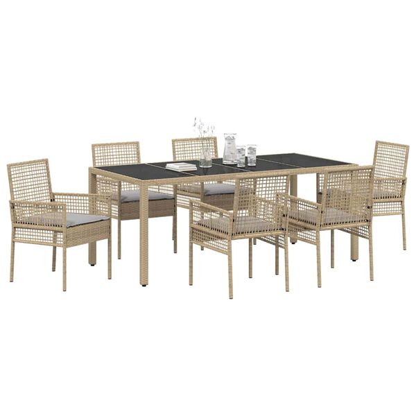 vidaXL Ensemble de salle &agrave; manger pour jardin 7 pcs Beige polyrotin