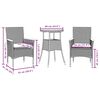 vidaXL Ensemble &agrave; manger de jardin et coussins 3 pcs gris rotin verre