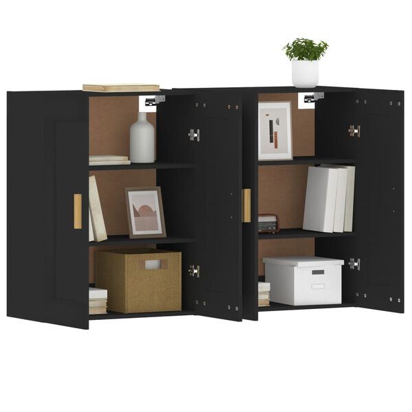 vidaXL Armoires murales 2 pcs noir bois d'ing&eacute;nierie