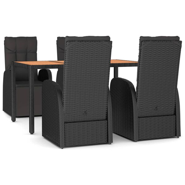 vidaXL Ensemble &agrave; manger de jardin 5pcs Noir Poly rotin et acacia