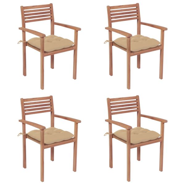 vidaXL Chaises de jardin lot de 4 et coussins beige bois teck solide