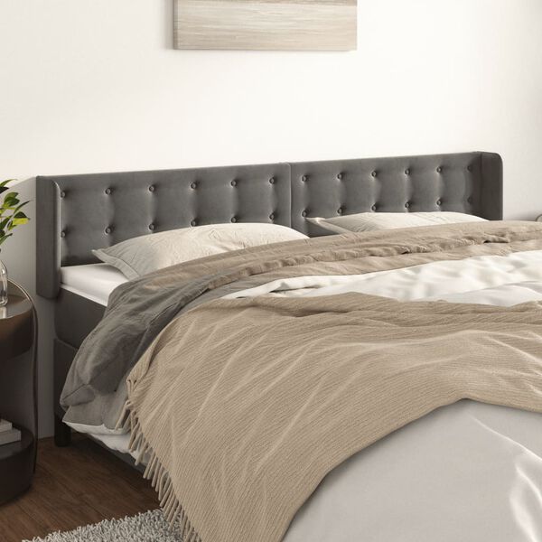 vidaXL T&ecirc;te de lit avec oreilles Gris fonc&eacute; 183x16x78/88 cm Velours