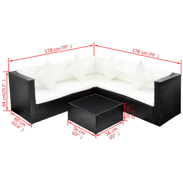 vidaXL Salon de jardin 4 pcs avec coussins R&eacute;sine tress&eacute;e Noir