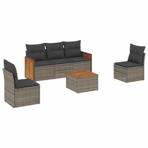 vidaXL Salon de jardin 6 pcs avec coussins gris r&eacute;sine tress&eacute;e