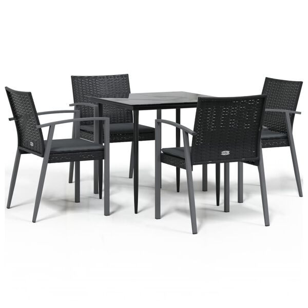 vidaXL Ensemble &agrave; manger de jardin 5 pcs coussins r&eacute;sine tress&eacute;e acier