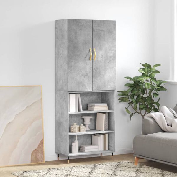 vidaXL Buffet haut Gris b&eacute;ton 69,5x34x180 cm Bois d'ing&eacute;nierie