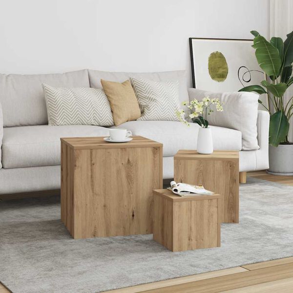 vidaXL Tables d'appoint 3 pcs vieux bois bois d'ing&eacute;nierie