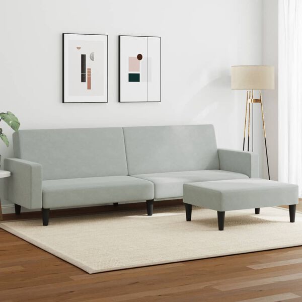 vidaXL Canap&eacute;-lit &agrave; 2 places avec repose-pied gris clair velours