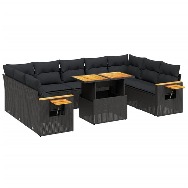 vidaXL Salon de jardin 11 pcs avec coussins noir r&eacute;sine tress&eacute;e
