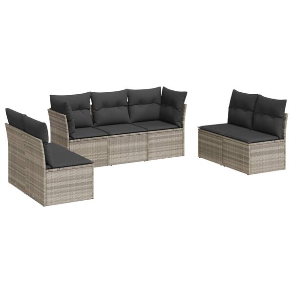 vidaXL Salon de jardin avec coussins 7 pcs gris clair r&eacute;sine tress&eacute;e