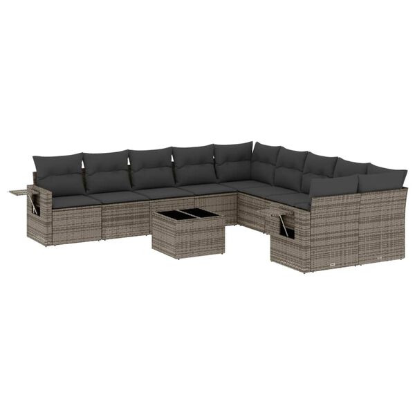 vidaXL Salon de jardin 11 pcs avec coussins gris r&eacute;sine tress&eacute;e