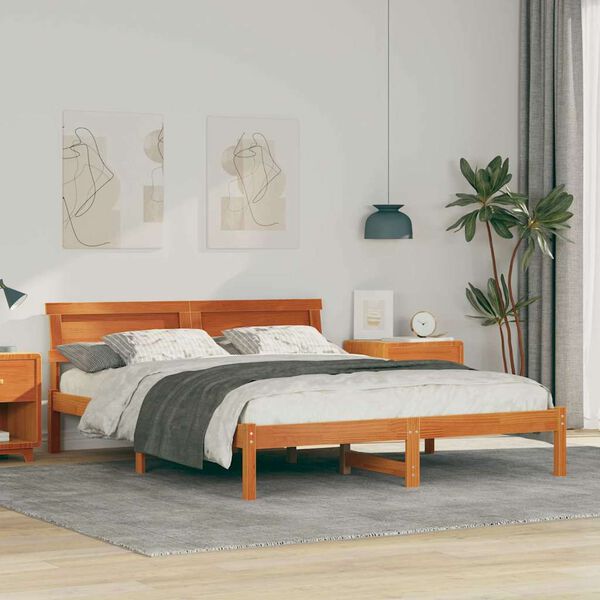 vidaXL Cadre de lit avec t&ecirc;te de lit Brun cire 140 x 200 cm Pin massif