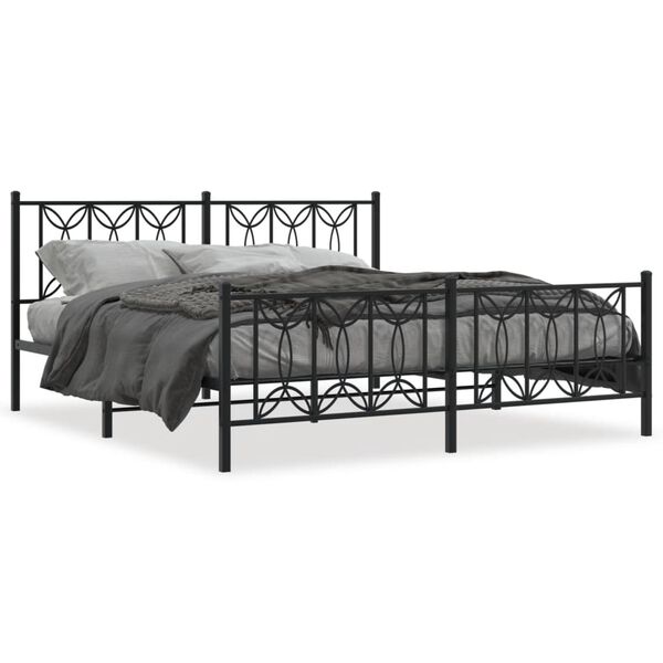 vidaXL Cadre de lit m&eacute;tal sans matelas avec pied de lit noir 180x200cm