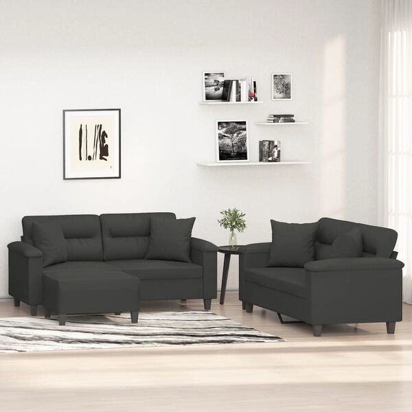 vidaXL Ensemble de canap&eacute;s 3 pcs coussins Gris fonc&eacute; Tissu microfibre