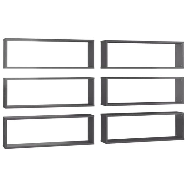 vidaXL &Eacute;tag&egrave;res cube murales 6pcs Gris brillant 80x15x26,5 cm