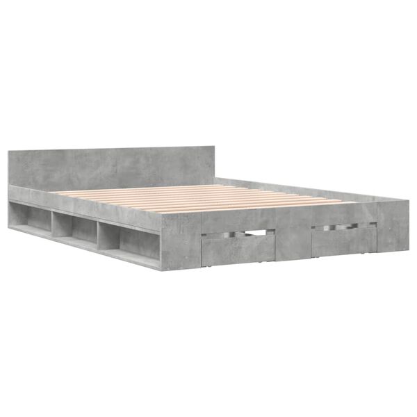 vidaXL Cadre de lit avec tiroirs sans matelas gris b&eacute;ton 140x190 cm