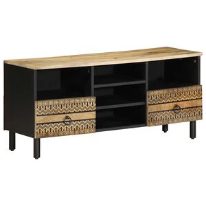 vidaXL Meuble TV noir 100x33,5x46 cm bois massif manguier brut