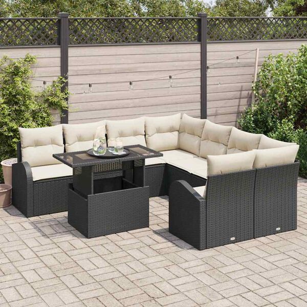 vidaXL Ensemble de canap&eacute; de jardin avec stockage 9 pcs Noir polyrotin