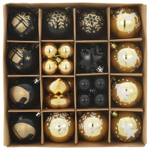 vidaXL Ensemble de Boules de No&euml;l 40 pcs Noir et or Plastique