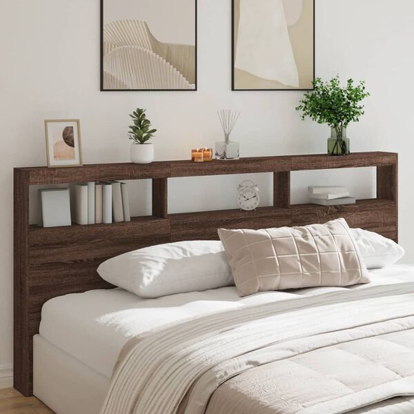 vidaXL Armoire t&ecirc;te de lit avec LED ch&ecirc;ne marron 220x17x102 cm