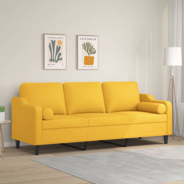 vidaXL Canap&eacute; 3 places avec oreillers et coussins Jaune clair 210 cm