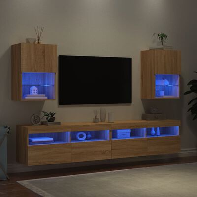 vidaXL Meubles TV avec lumières LED 2 pcs chêne sonoma 40,5x30x60 cm