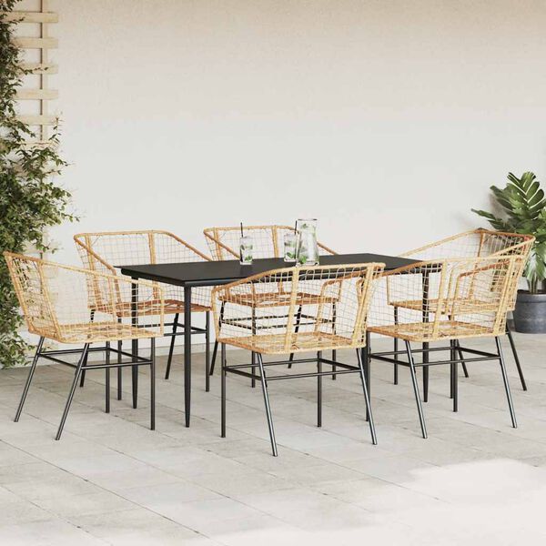 vidaXL Ensemble &agrave; manger jardin 7pcs marron rpoly otin verre