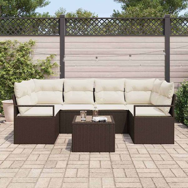 vidaXL Ensemble de canap&eacute; de jardin avec coussin 7 pcs Marron et Cr&egrave;me